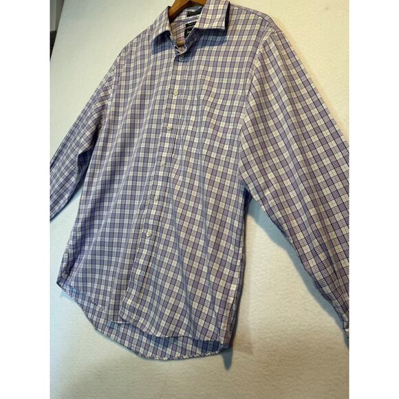 Neiman Marcus Mens Medium Purple Plaid Trim Fit Cotton Button Up Shirt 16 32/33 - Picture 7 of 12